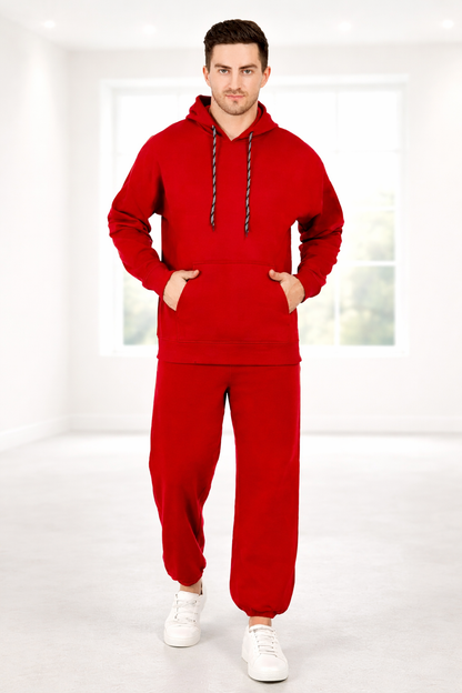 Men’s Red Tracksuit Co-Ord Set | Full Sleeve Hooded Outfit