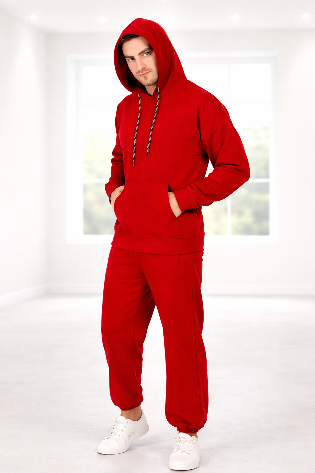 Men’s Red Tracksuit Co-Ord Set | Full Sleeve Hooded Outfit