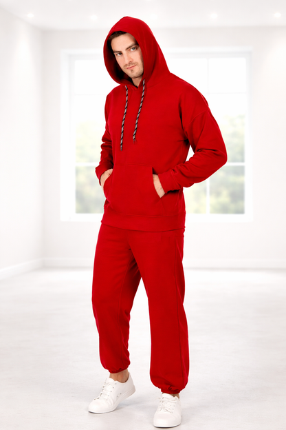 Men’s Red Tracksuit Co-Ord Set | Full Sleeve Hooded Outfit