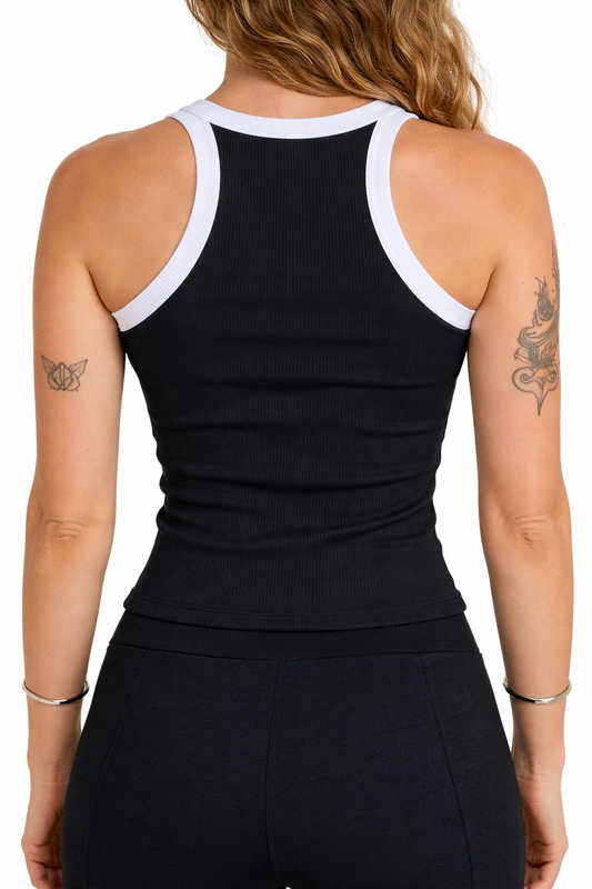 Women’s Black Ribbed Sleeveless Tank Top – Slim Fit Stretch Vest