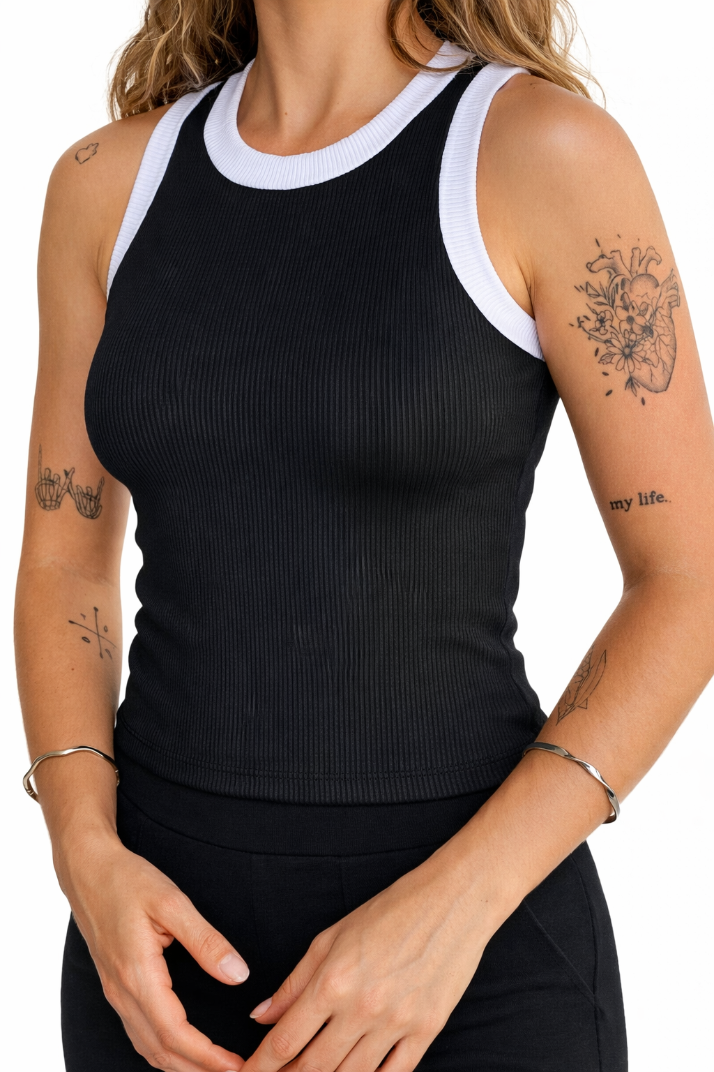 Women’s Black Ribbed Sleeveless Tank Top – Slim Fit Stretch Vest